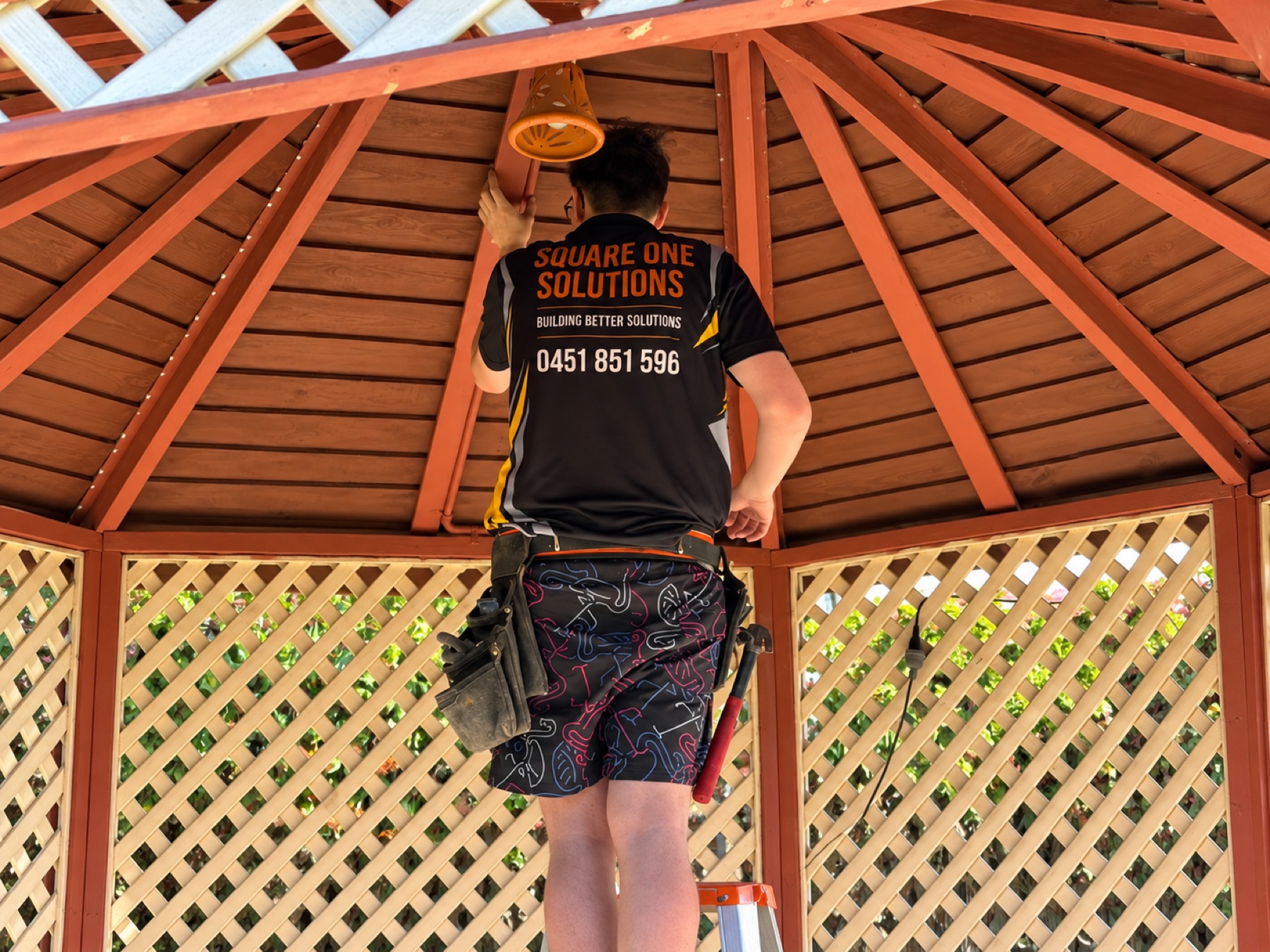 Careful gazebo restoration work